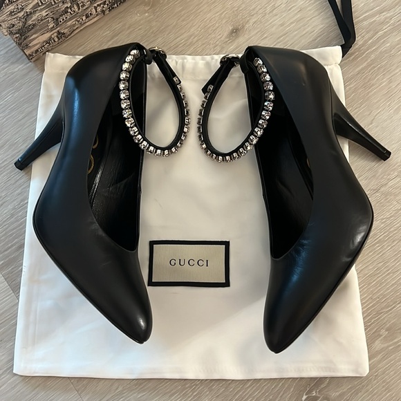 GUCCI Black Heels with Rhinestone Ankle Strap - Picture 4 of 7